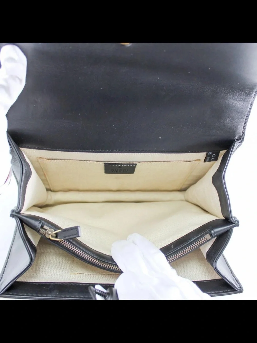 Gucci Black Leather Satchel with Green & Red Web and Bamboo Handle